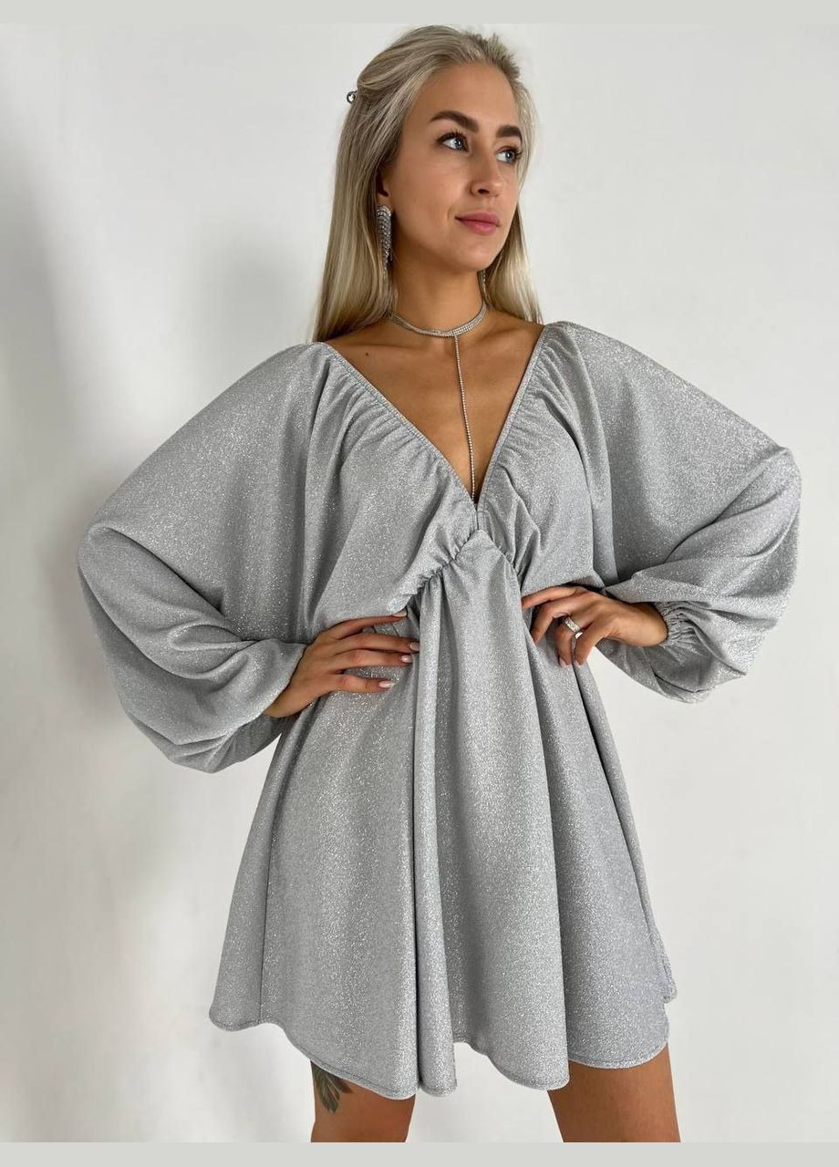 Серебряное праздничный, коктейльное, кэжуал, откровенный, джинсовое, вечернее платье женское No Brand однотонное