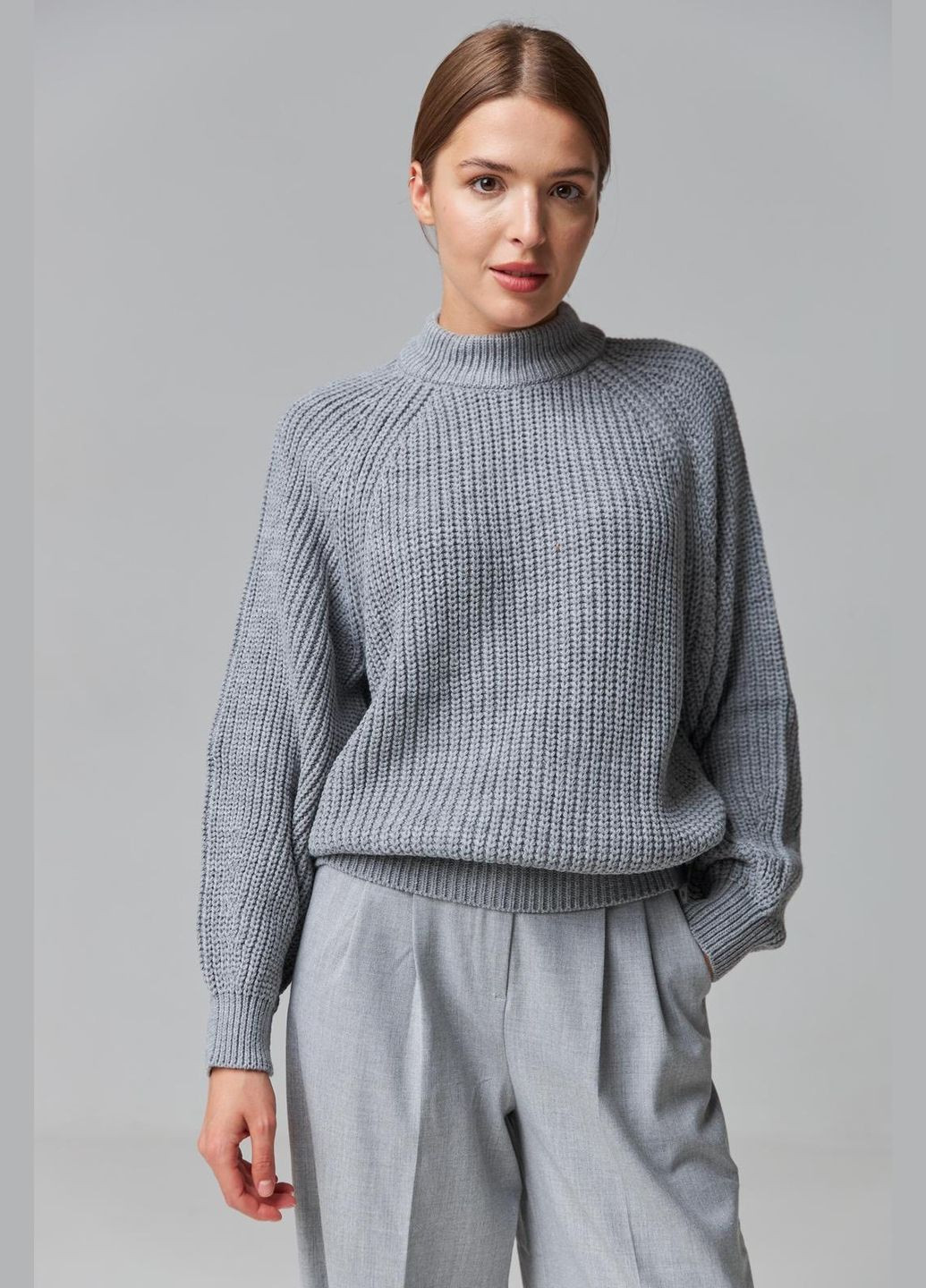 Сірий зимовий жіночий светр сірий пуловер Figo 4494G