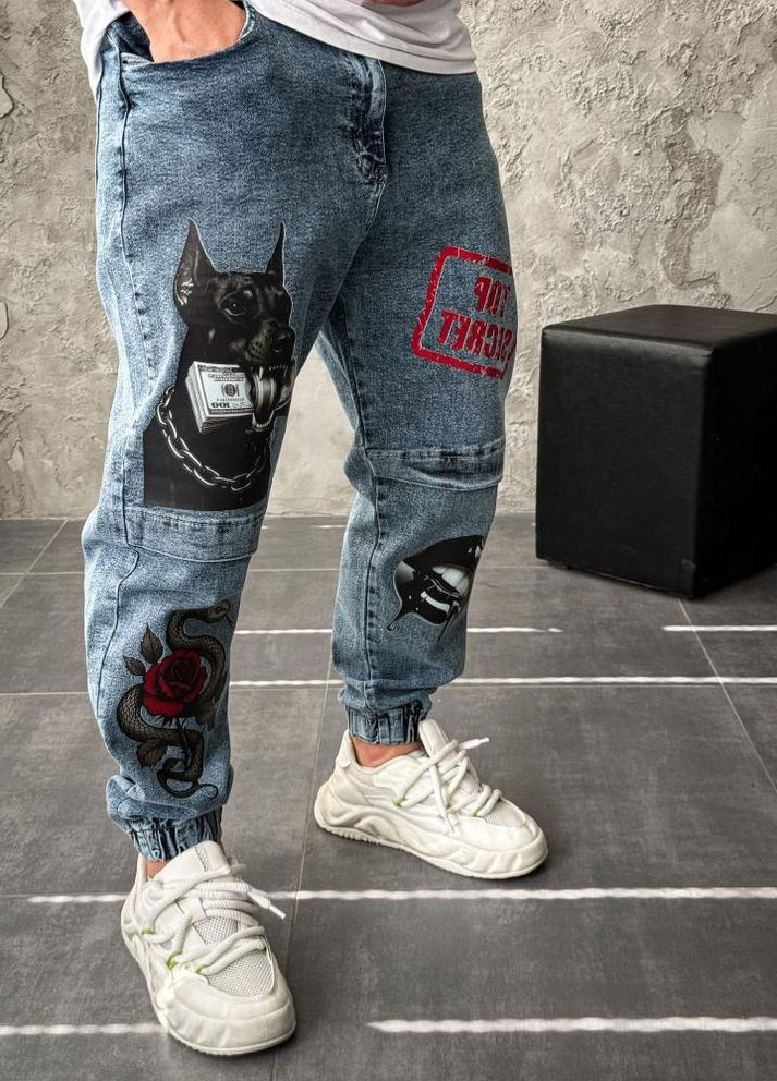Джинси з принтом стильні модні вільні чоловічі No Brand (361147334)