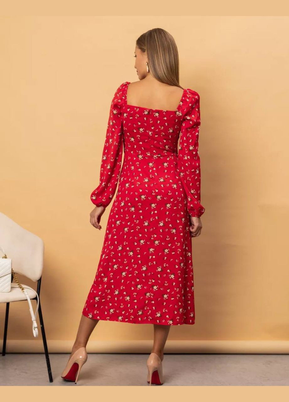 Красное кэжуал платье N.Family с цветочным принтом