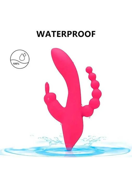 Вагинально-анальный вибратор Super Rebbit 3в1 12 режимов Фуксия No Brand (369667805)