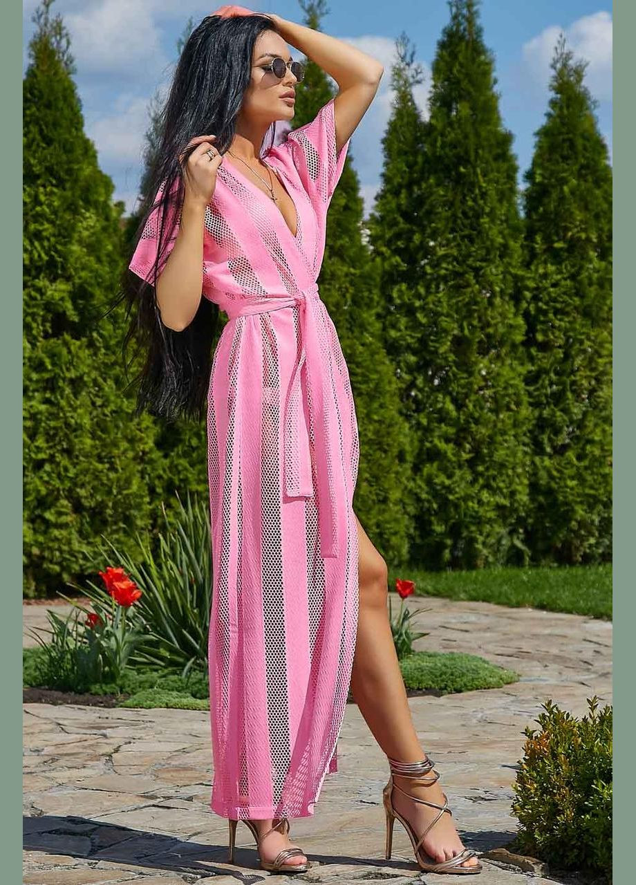 Длинная пляжная туника принт полоска. Розовый Seventeen (340108407)