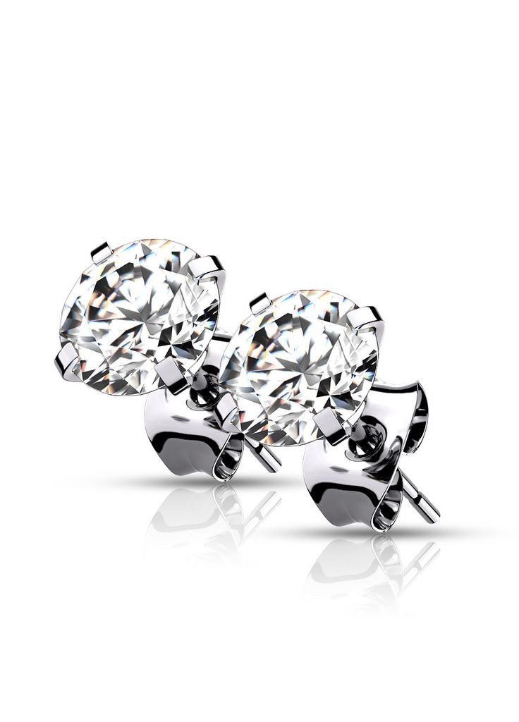 Титановые серьги-гвоздики T23ERD-04-C с фианитом (4 мм) Spikes (333698111)