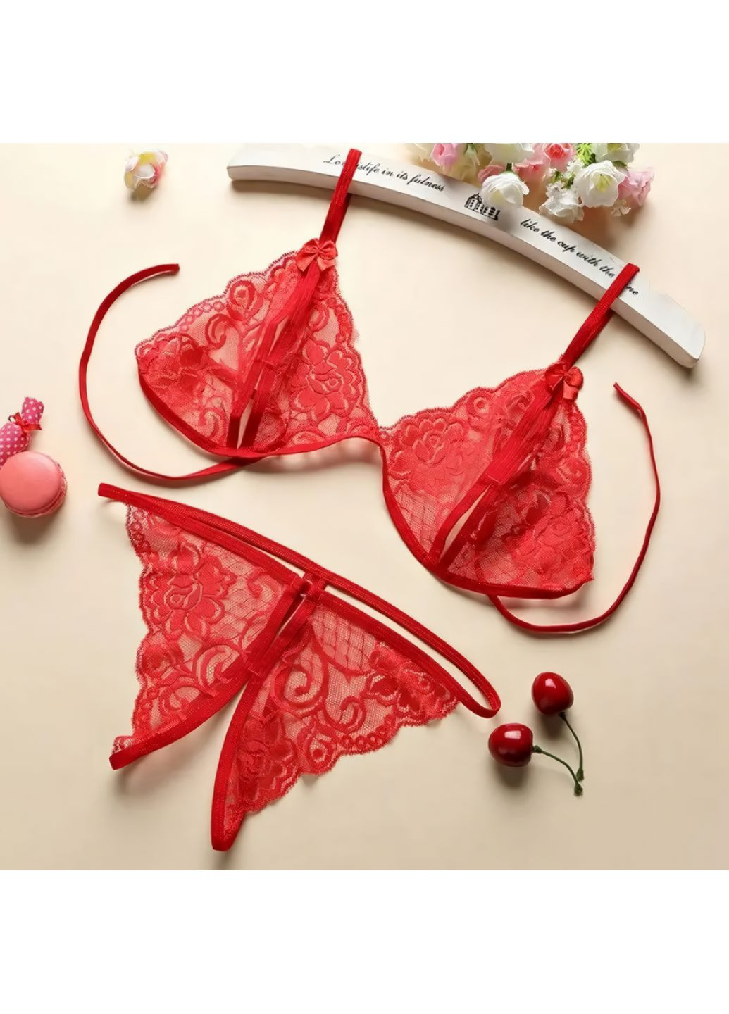 Червоний демісезонний безпрограшний сексуальний комплект спідньої білизни xs-m No Brand