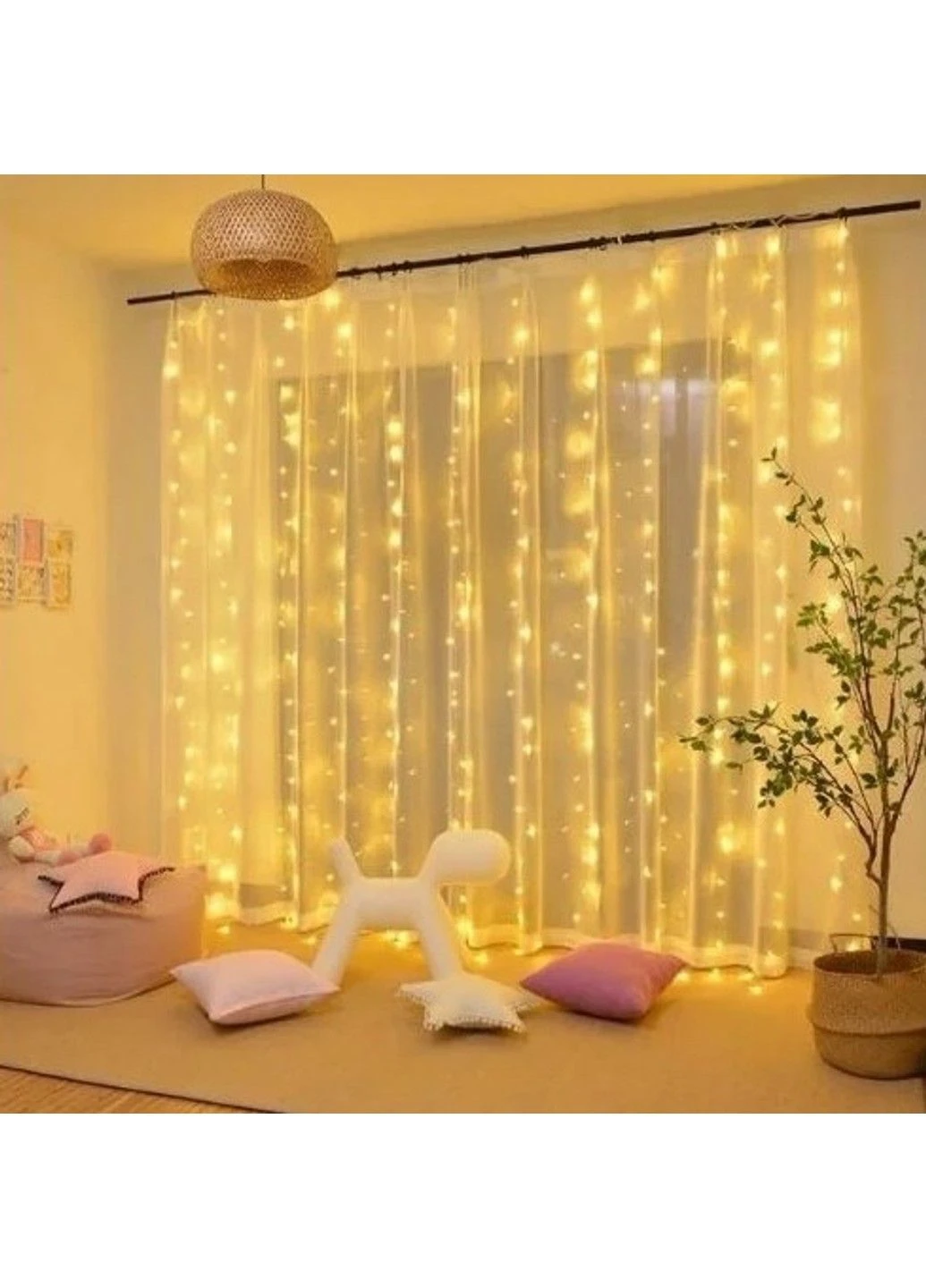 Гірлянда штора Водоспад 720 led 3х3м Велика кругла лампа (прозорий провід, 15 ниток) Теплий білий No Brand (331639454)