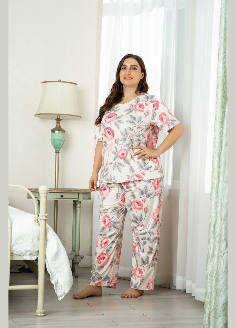 Молочная всесезон пижама женская футболка + брюки No Brand