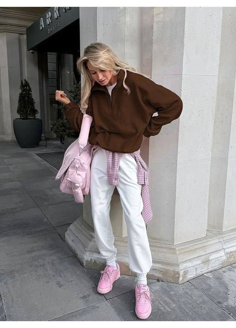 Темно-коричневый женский флисовый свитшот FINO Mode без декора (365798867)