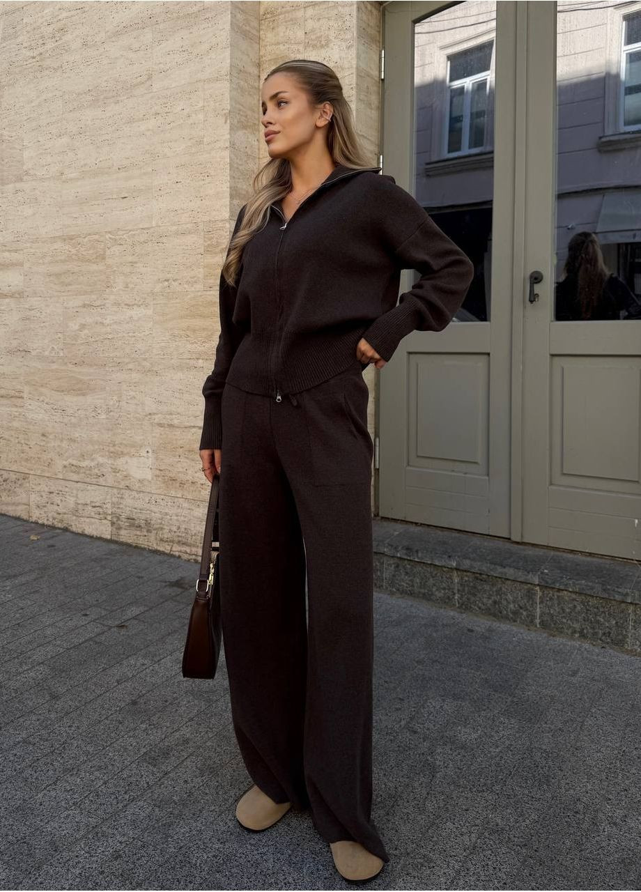 Вязаный женский костюм с кофтой на молнии – Размерная сетка в описании. GD/GL Модний простір (364965477)