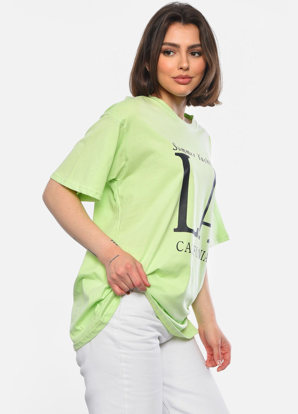Салатова літня футболка жіноча напівбатальна салатового кольору Let's Shop