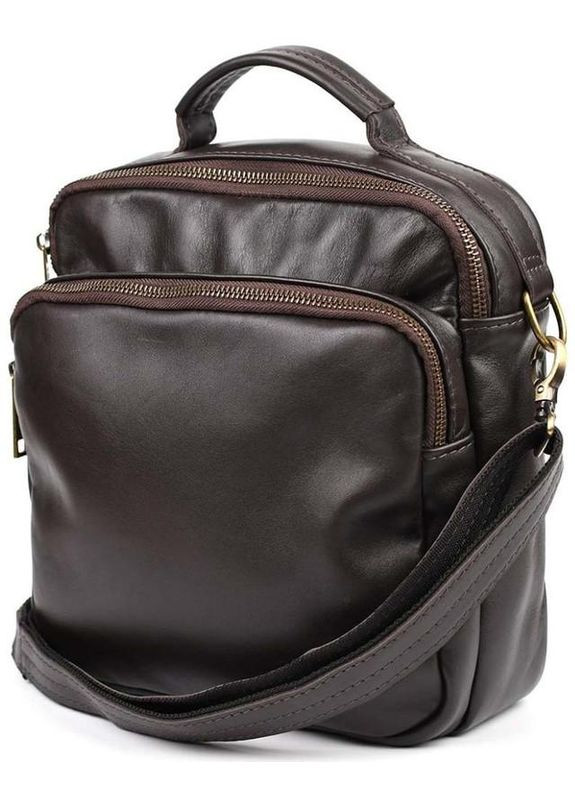 Сумка планшет через плече чоловіча із натуральної шкіри середня з металевою фурнітурою Коричневий 35853 TARWA (337466405)