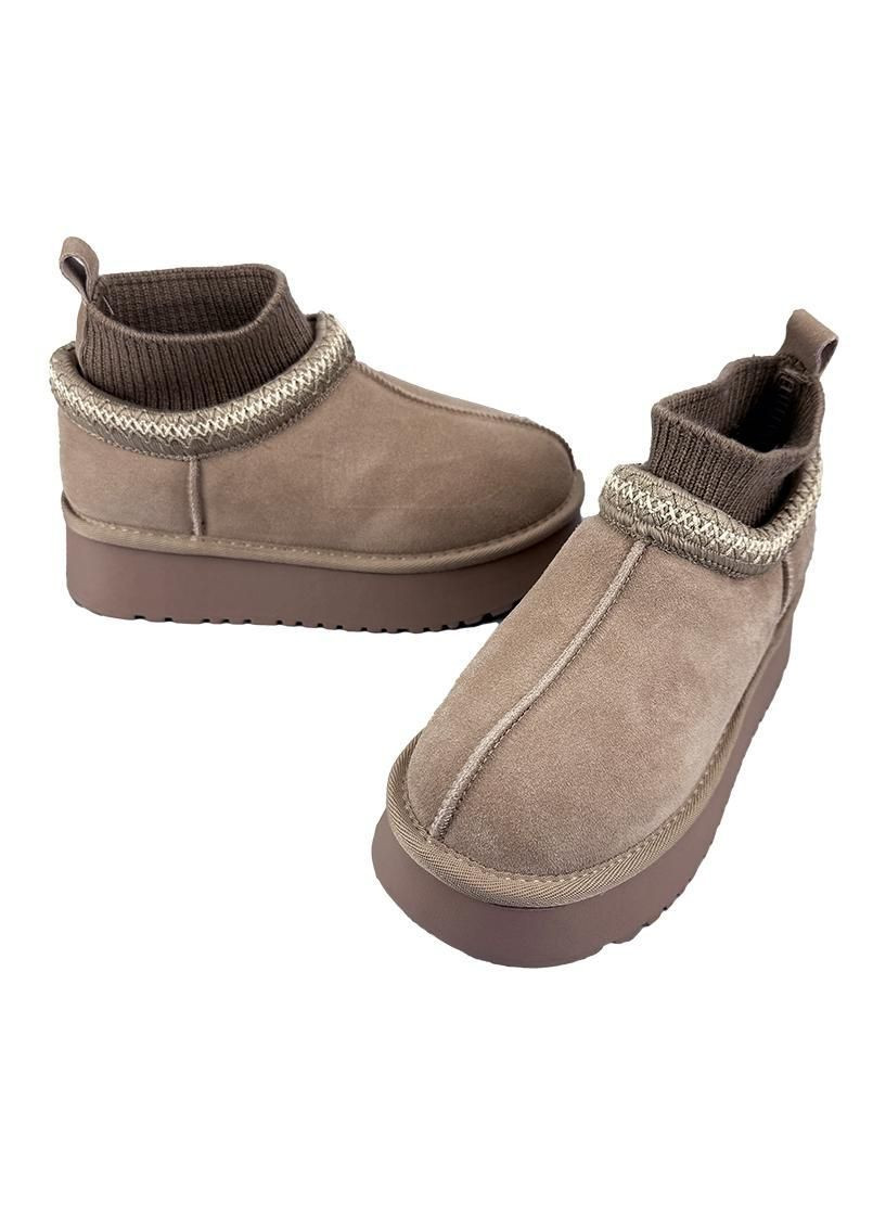 Угги женские замшевые на платформе бежевые 5009-3 No Brand (372521231)