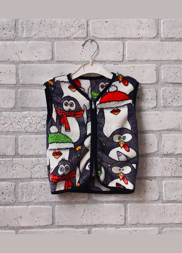 Детская теплая жилетка на молнии для мальчика и девочки (котики, пингвины), вельсофт махра No Brand (322784665)
