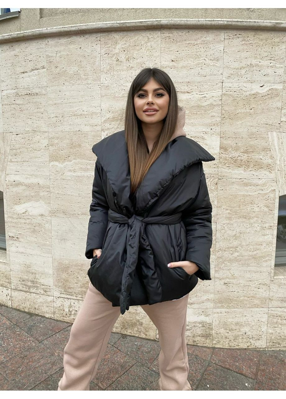Чорна зимня куртка жіноча куртка-ковдра KaraMix