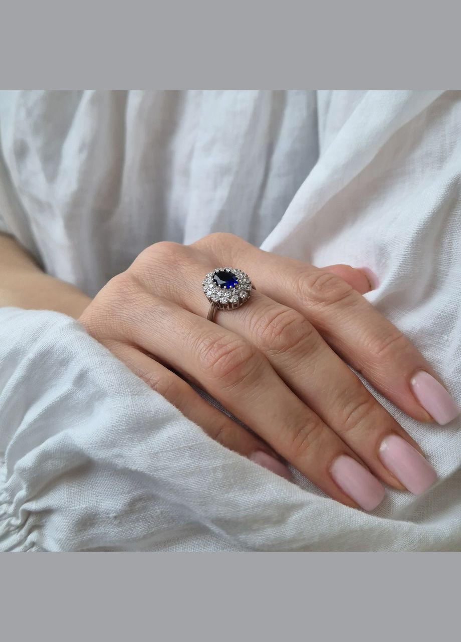 Серебряное колечко Кольцо с Синим камнем 18.5 размер серебро 925 пробы Родированное 81076с 3.74г No Brand (316649618)