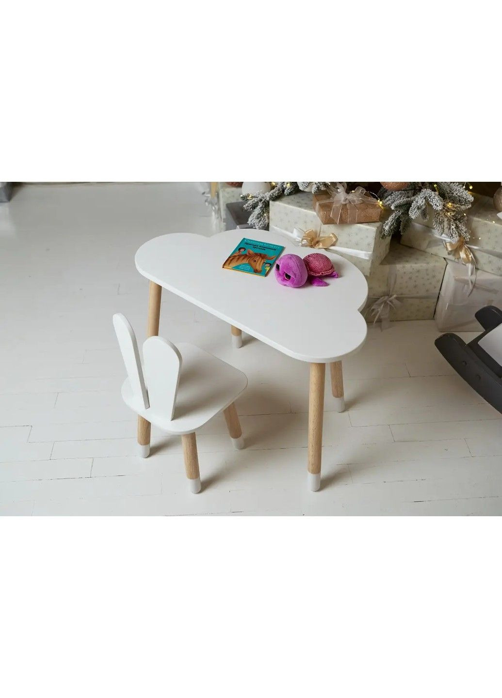 Дитячий стіл Хмарка і стільчик Зайчик (Білий з рожевим) No Brand (331639979)