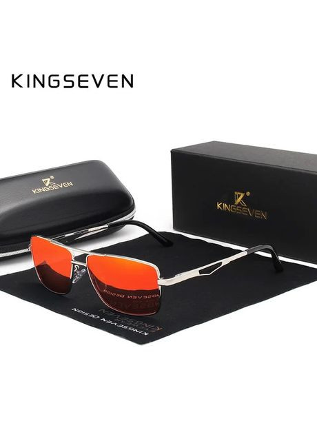 Мужские поляризационные солнцезащитные очки N7906 Silver Red KINGSEVEN (303401552)
