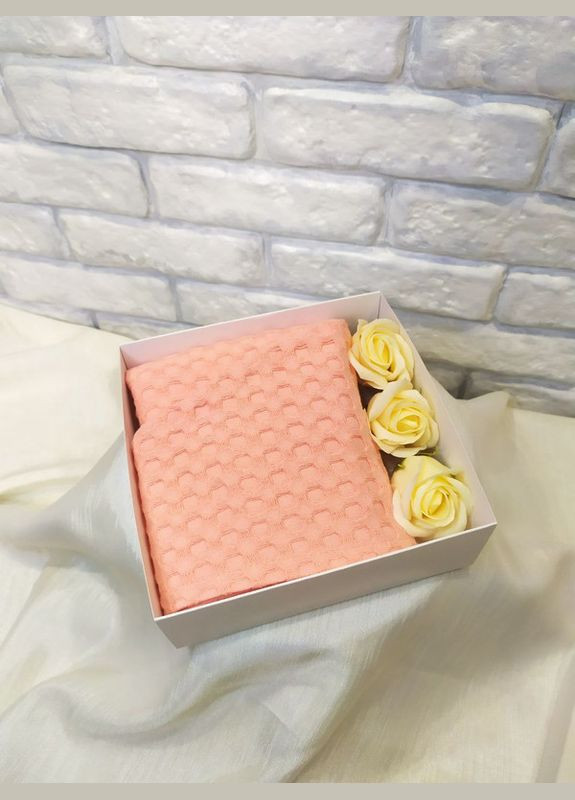 Подарок для женщины тюрбан вафельное полотенце для сушки волос и мыльные цветы персик (5743-2174) No Brand (300096081)