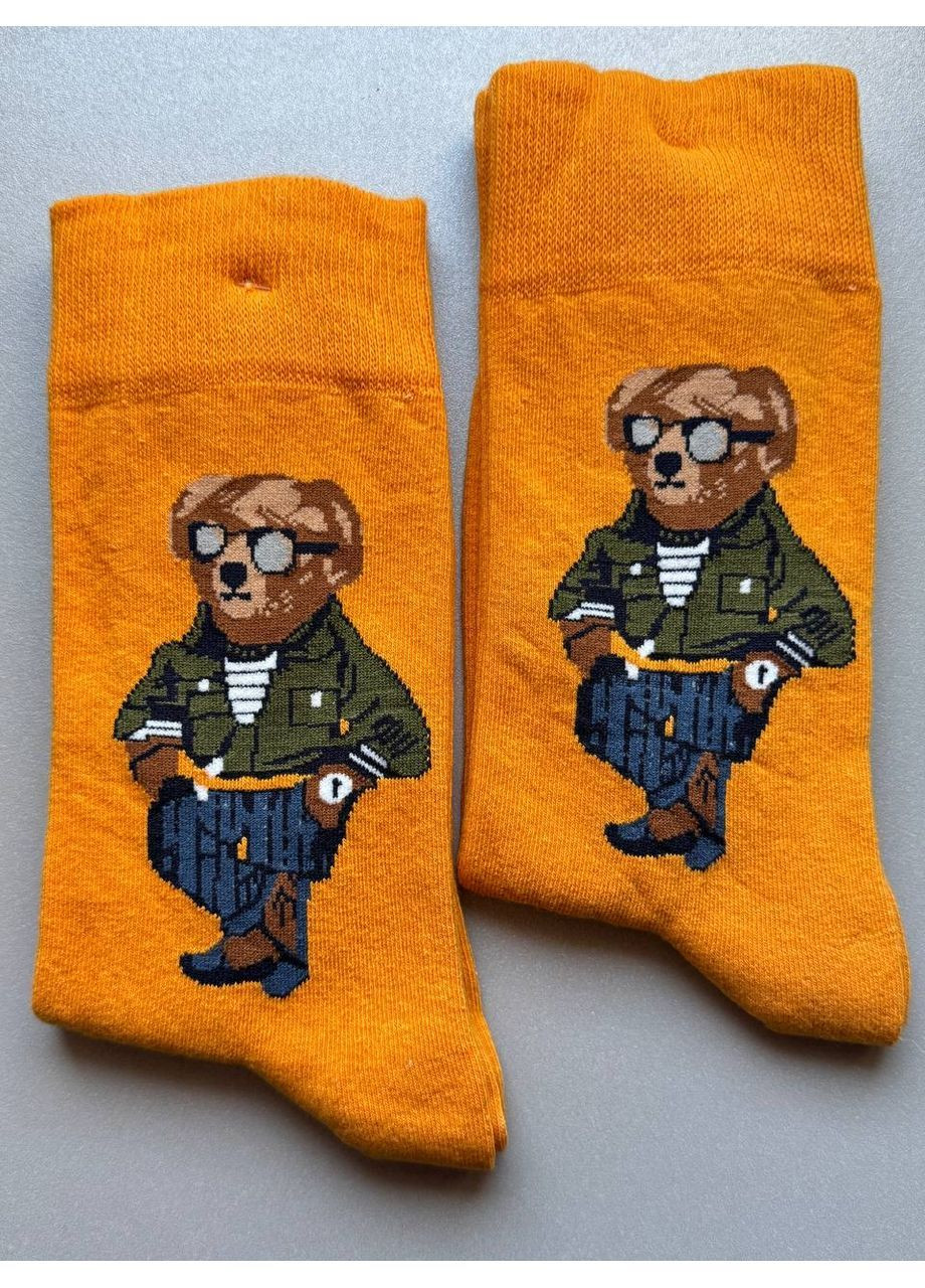 Жёлтые 1 пара демисезонные стильные носки с мишкой, качество премиум Kardesler (368971202)