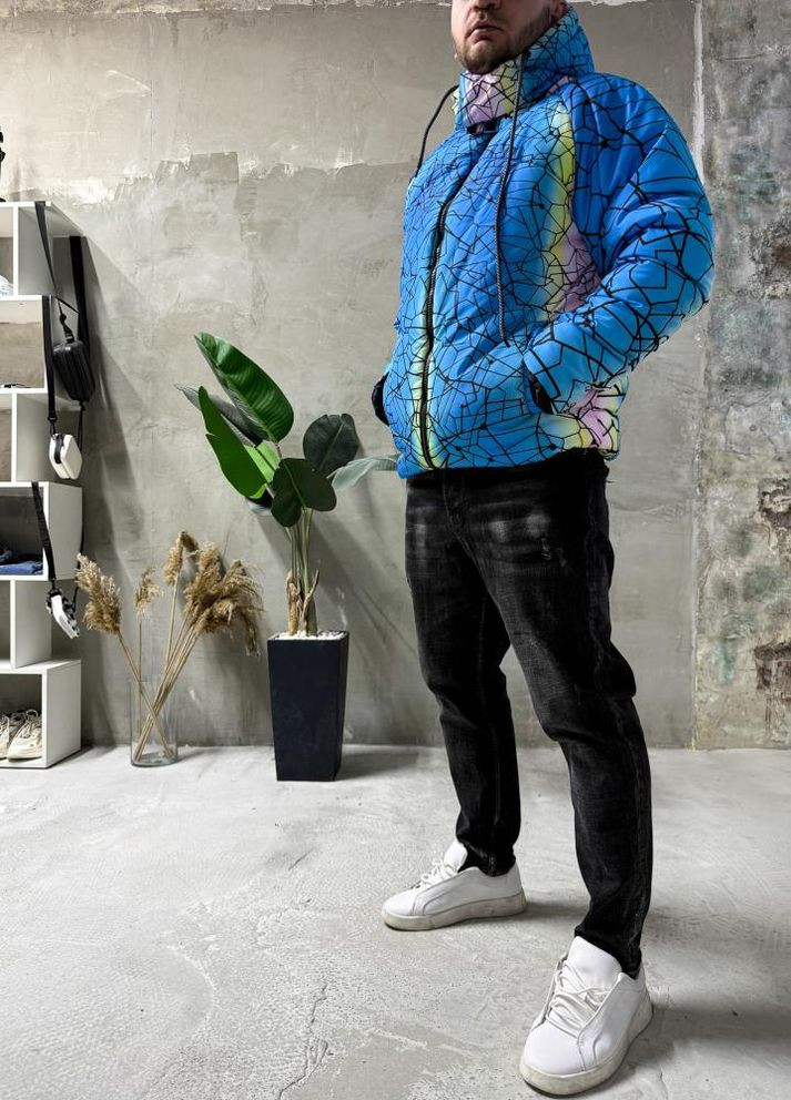 Голубая зимняя зимняя куртка с removable капюшоном No Brand