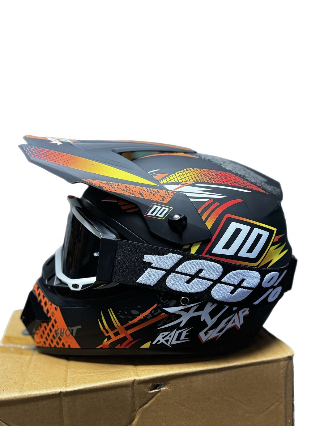 Эндуро кроссовый мотошлем Helmet Shot Race + очки Profi Black 100% No Brand (370677340)