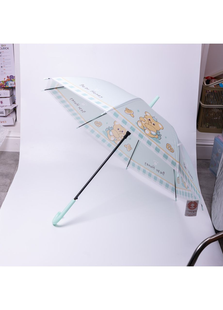 Комбинированный классический детский зонт-трость полуавтомат из полиэстера прочный надежный 8 спиц диаметр 94 см мятный hp-23-11m Yiwu (370675741)