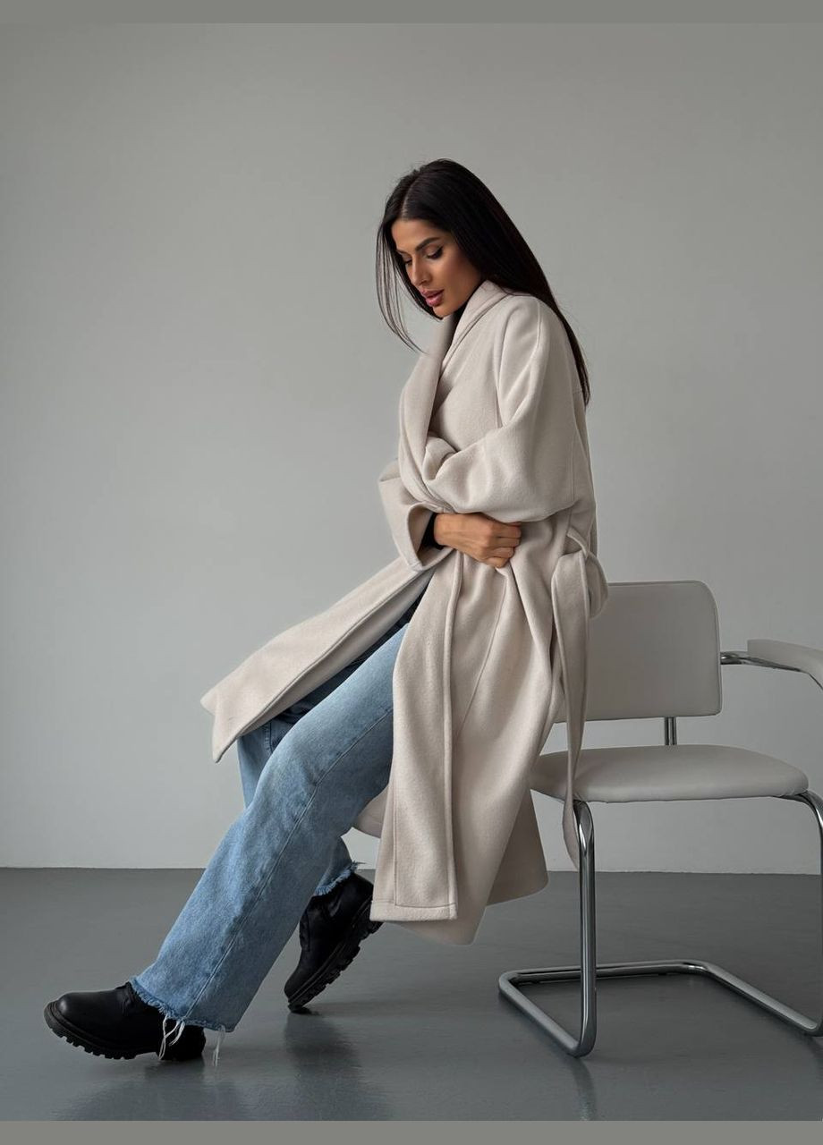 Светло-бежевое демисезонное Кашемировое оверсайз пальто без подкладки. оверсайз Vakko