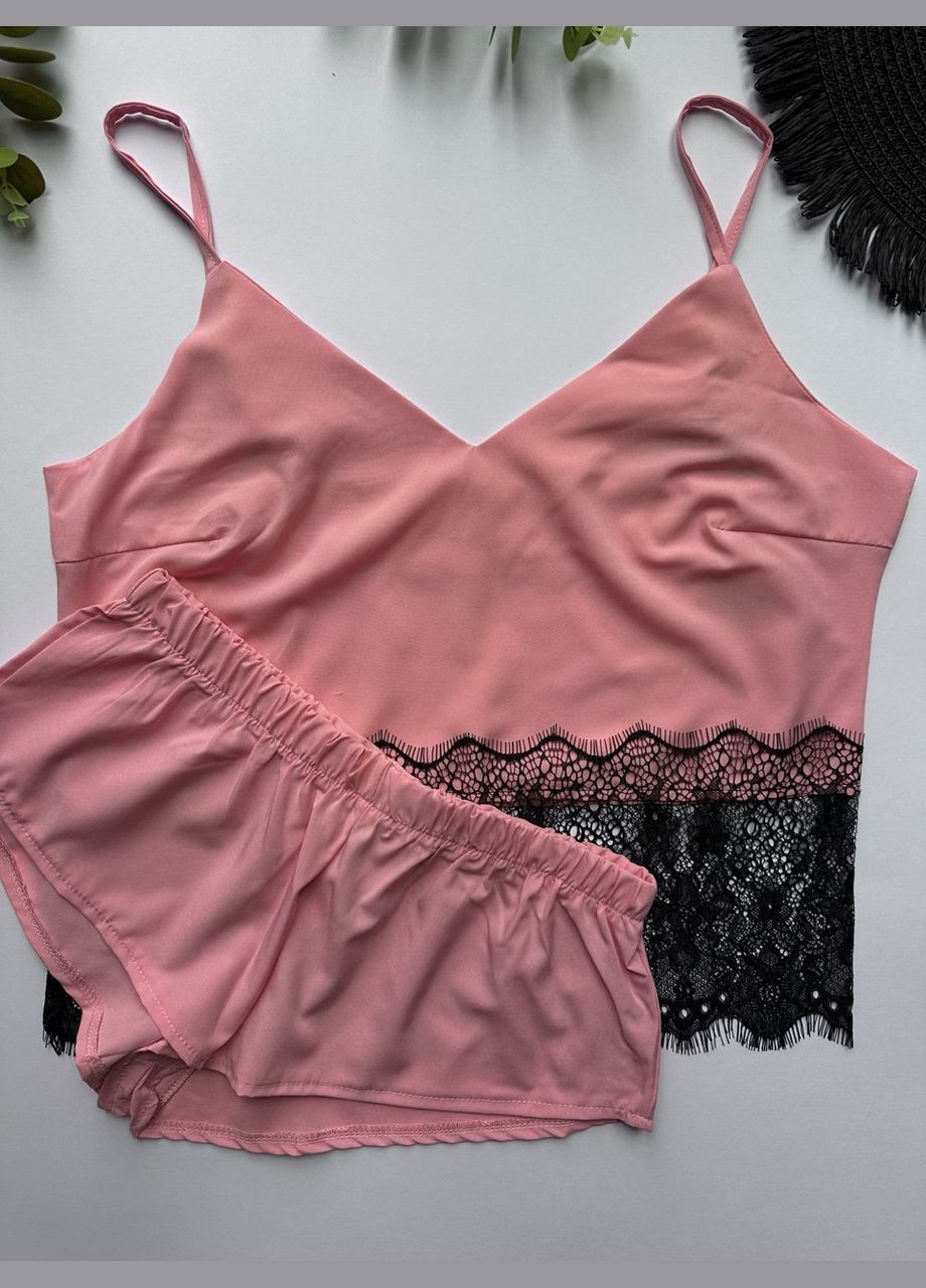 Персиковая всесезон красивая пижама женская, майка и шорты Exclusive