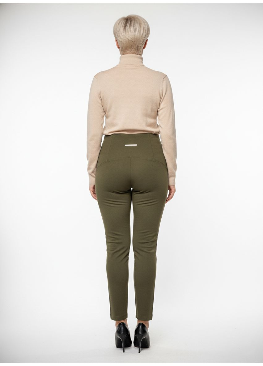 Жіночі брюки демісезонні з завищеною талією Темно-зелений Lowett (363261791)