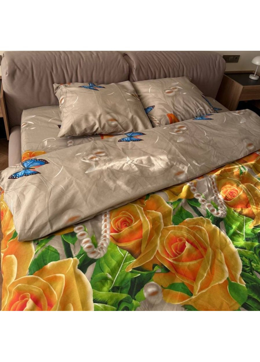 Постельное белье полуторное бежевое Цветы Бязь Полиэстер 8552 Ananasko (344590245)