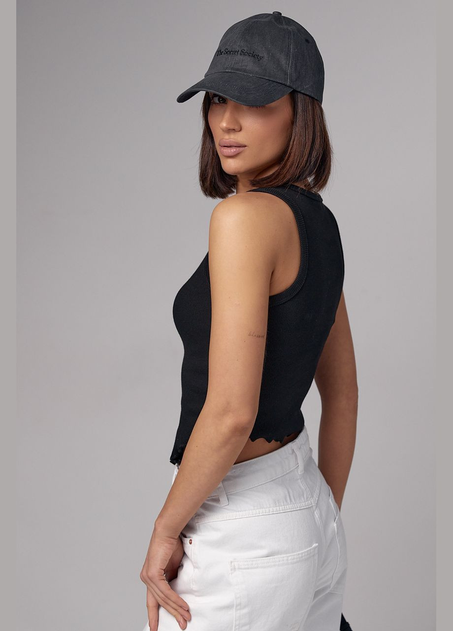 Женская майка в рубчик с асимметрией и надписью Amour Lurex — 284116518