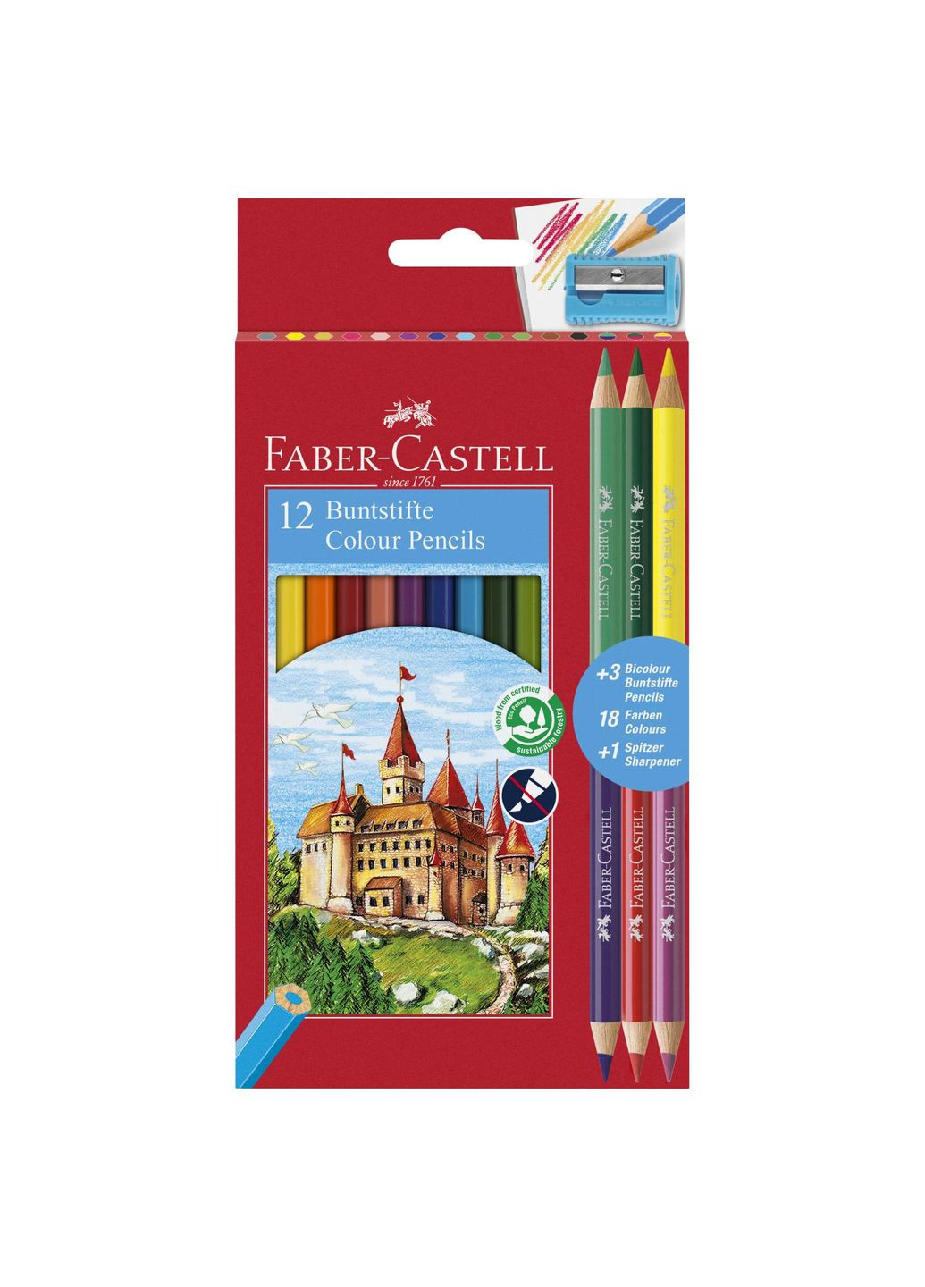 Набір олівців 12 кол. FABER CASTELL Замок + 3 двокольорові + стругачка Faber-Castell (284723152)