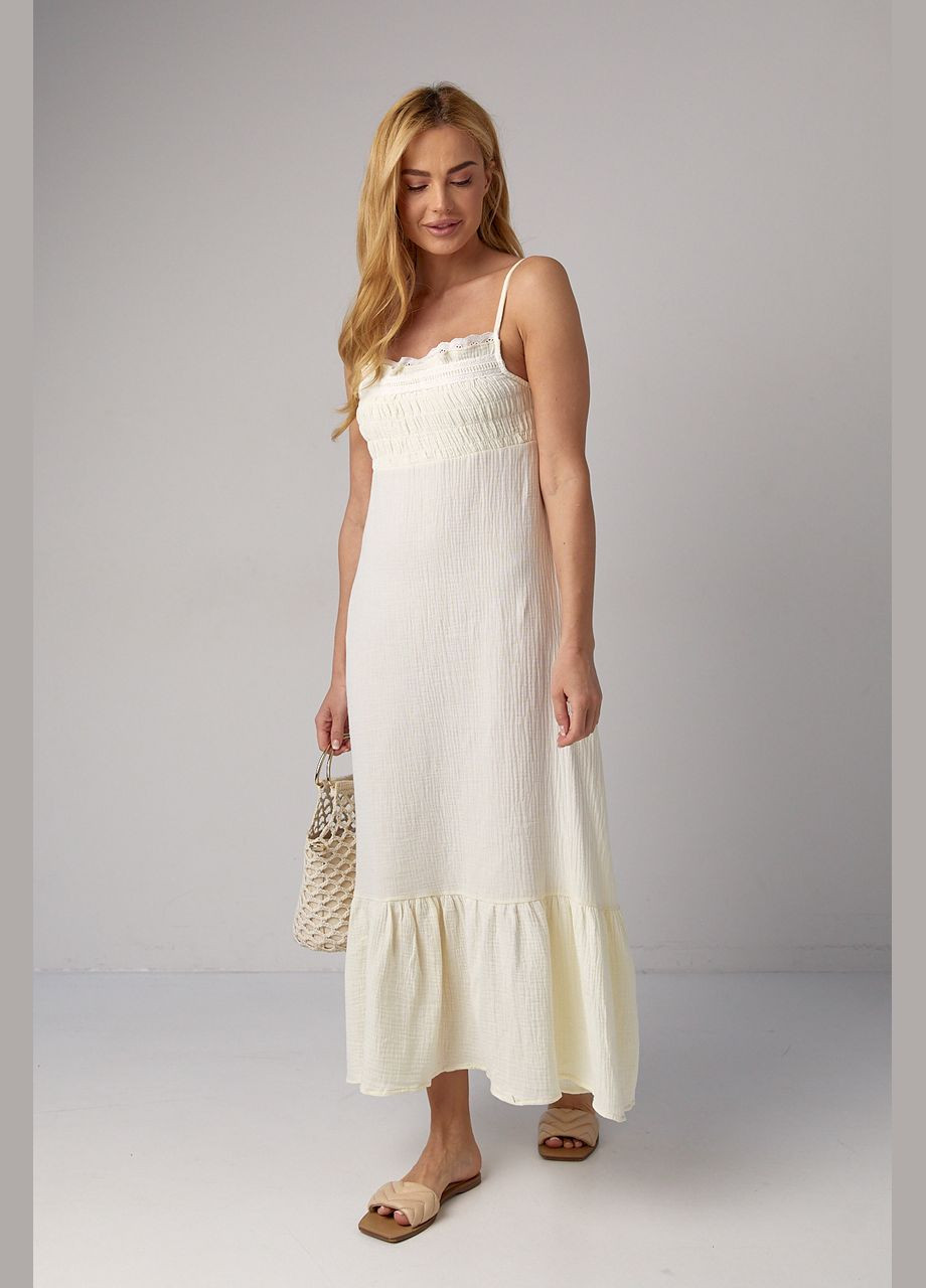 Мусліновий сарафан міді з оборкою та мереживом Liton (296909172)