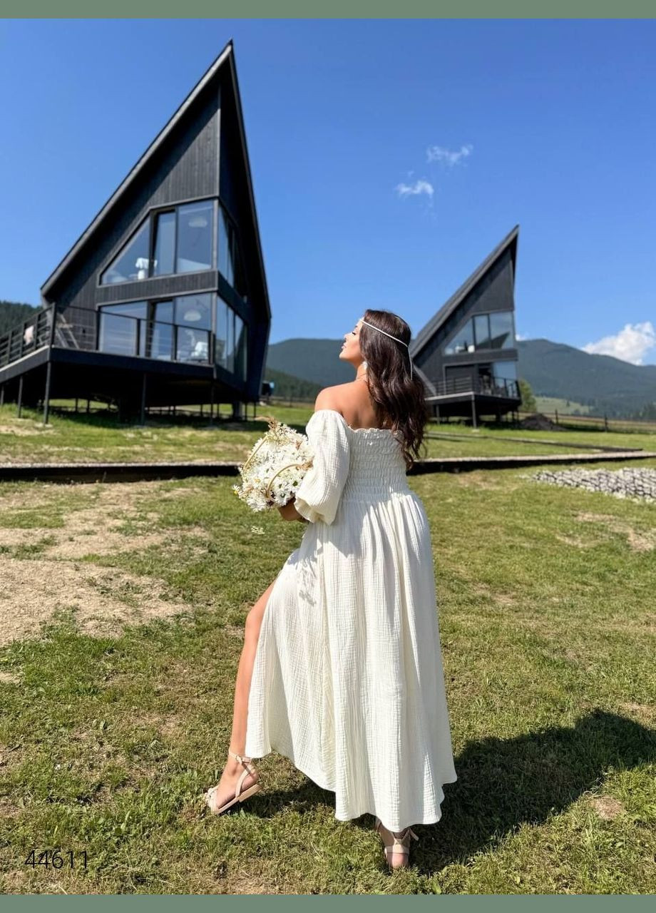 Молочна повсякденний сукня максі з довгим рукавом Liton