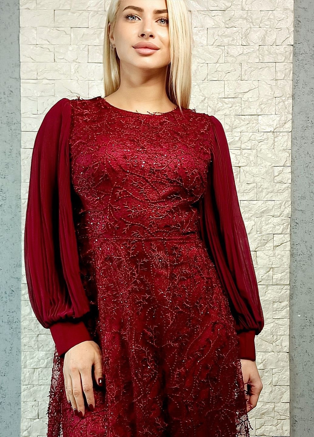 Бордова коктейльна сукня а-силует Moda Liza однотонна