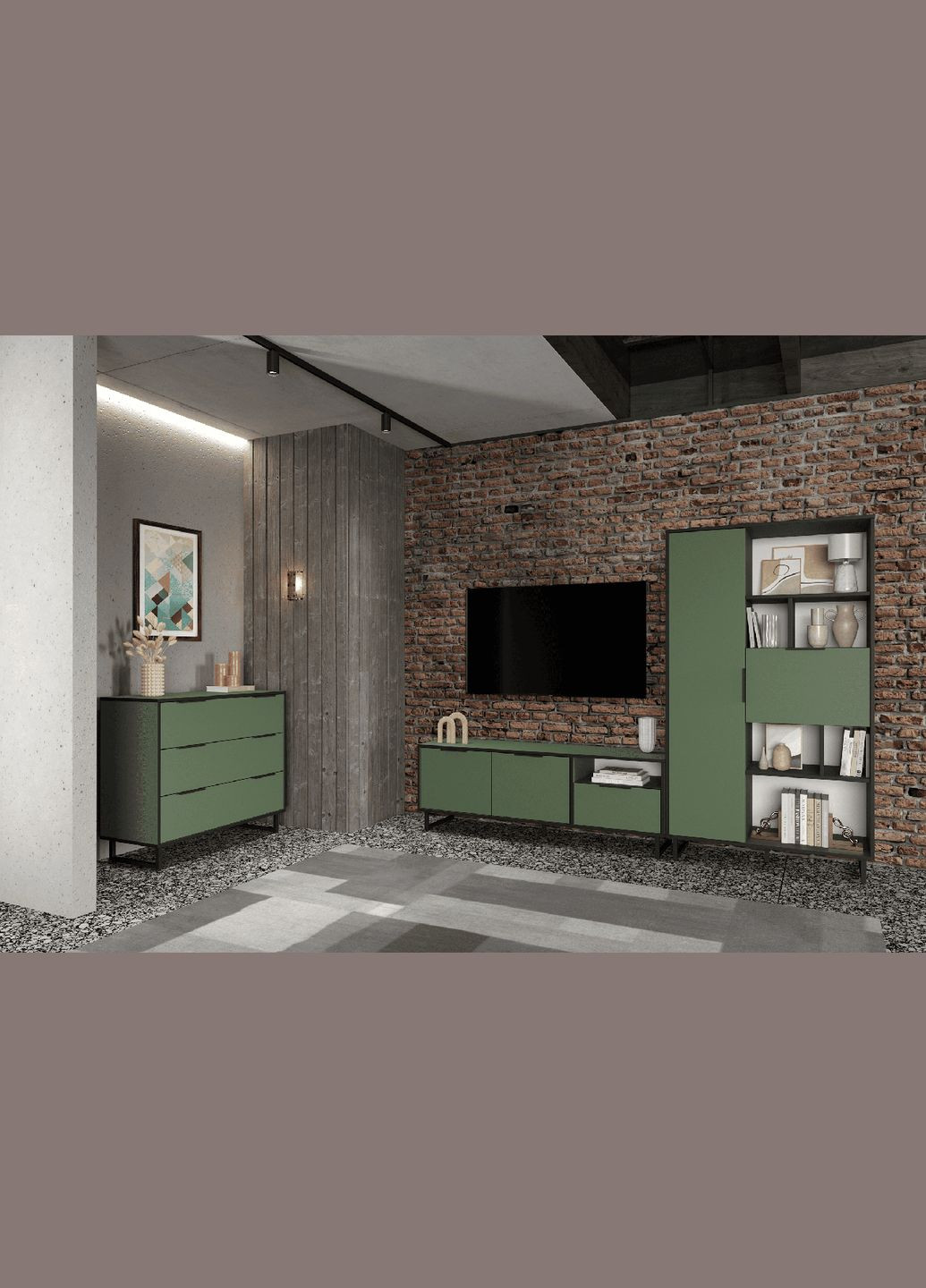 Тумба під телевізор з дверцятами та шухлядой F-0007 від Зелений Димчастий MORELI (338257544)