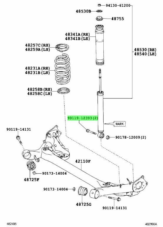Болт крепления заднего амортизатора, оригинал 90119-12393 Toyota Auris, Corolla, RAV4, Prius, Lexus и другие 2005- OEM (345736634)