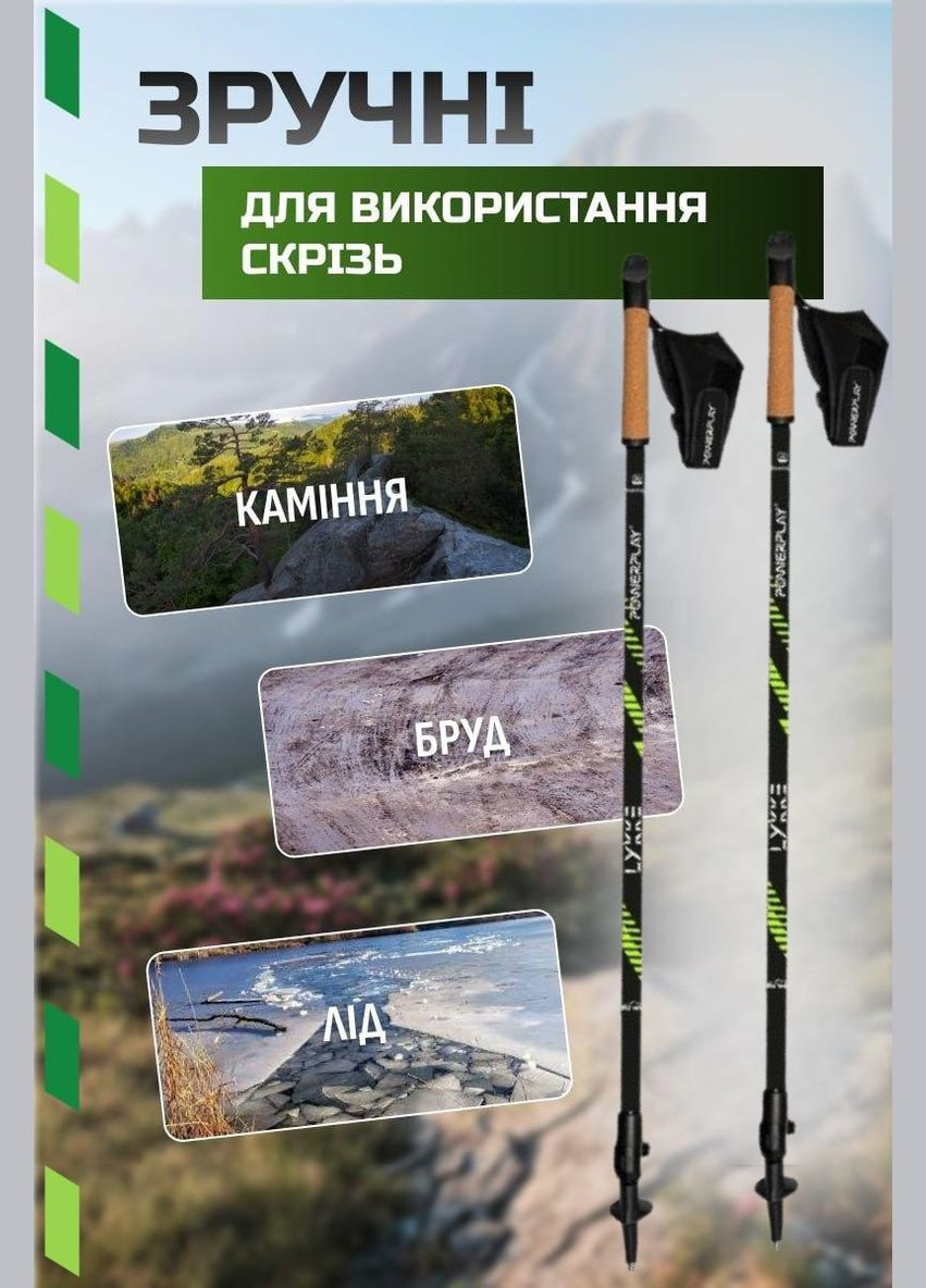 Палки для скандинавской ходьбы 9111 Lykke Green 80-135 см (пара) + 2-е пары сапог + чехол PowerPlay (320676461)