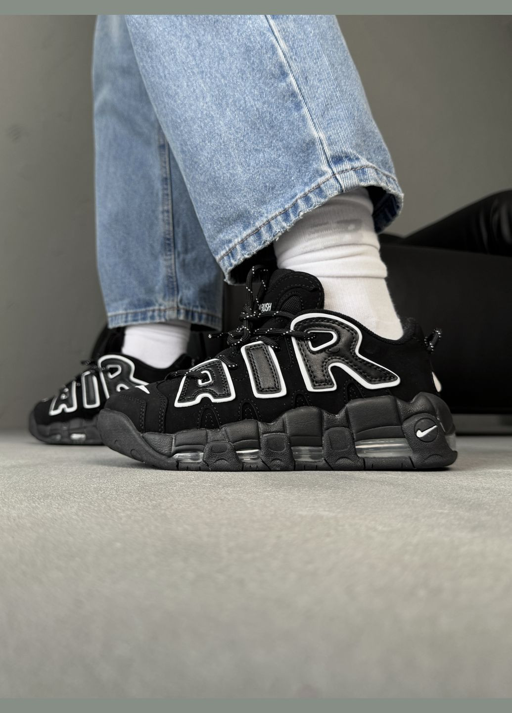 Черные демисезонные кроссовки мужские и женские nike air more uptempo black | найк аир мор уптемпо черные No Brand