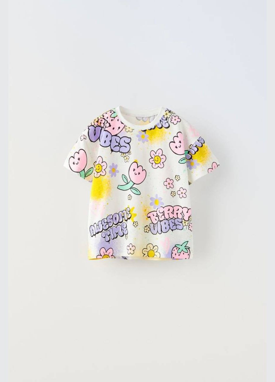 Біла літня футболка zara з графіті No Brand