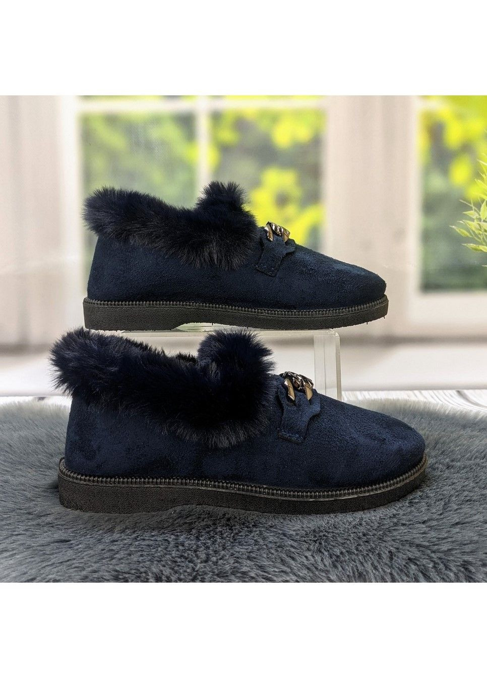 Синие тапочки домашние женские Progress с цепочками