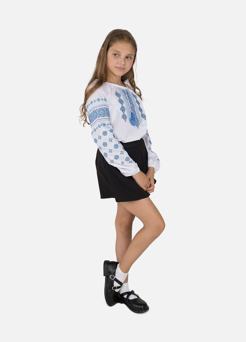 Біла вишиванка з довгим рукавом для дівчинки колір білий cb-00246418 поплін (319046482)