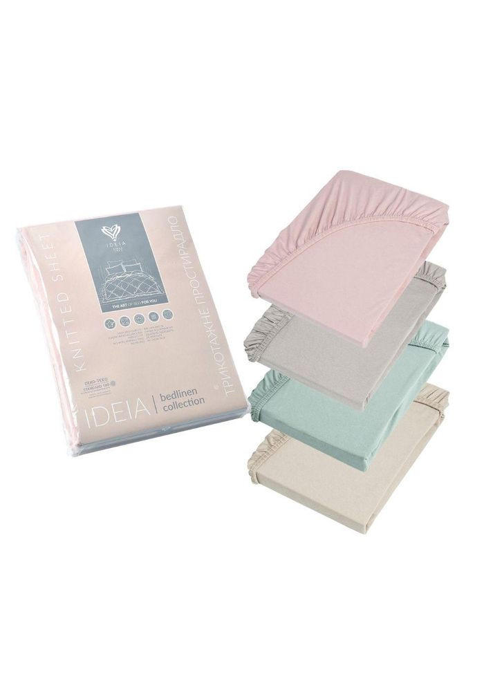 Простыня трикотажная 180/200х200х35 см на резинке, эластичная, трикотаж, хлопок беж IDEIA (364122490)