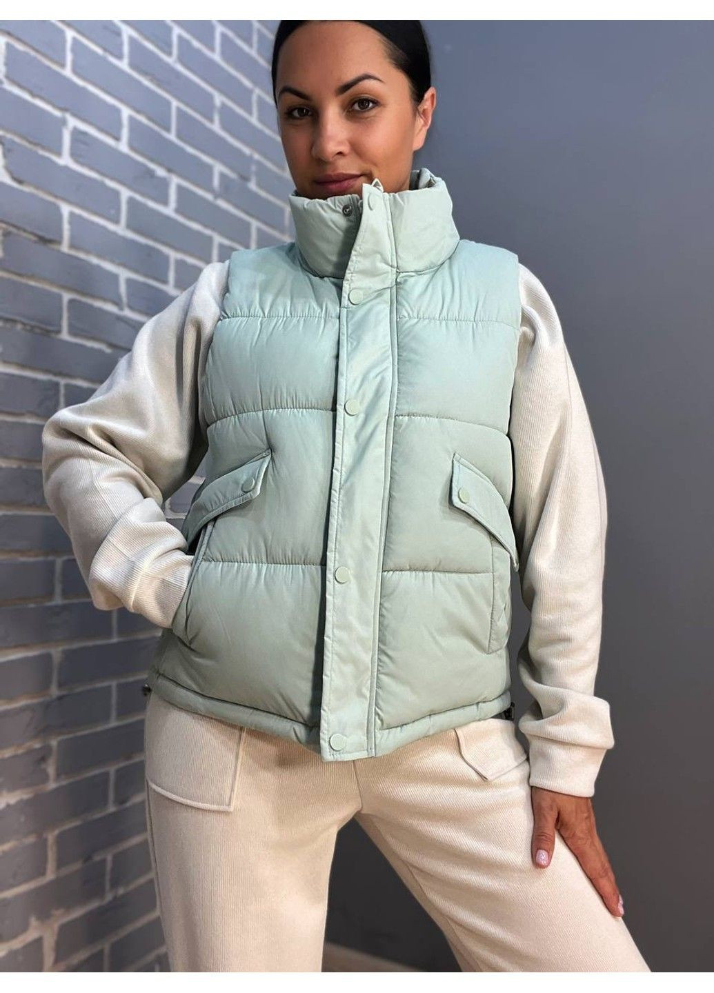 Жилет женский 055 средняя длина карманы воротник стойка HAIZIYUAN (302972832)