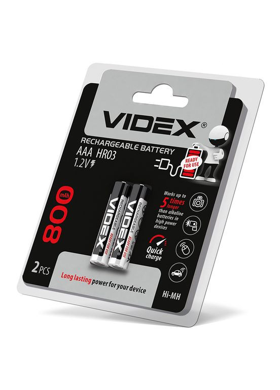 Аккумуляторы HR03/AАA 800mAh 2 шт в блистере, готовы к использованию с упаковки (23335) Videx (282312695)