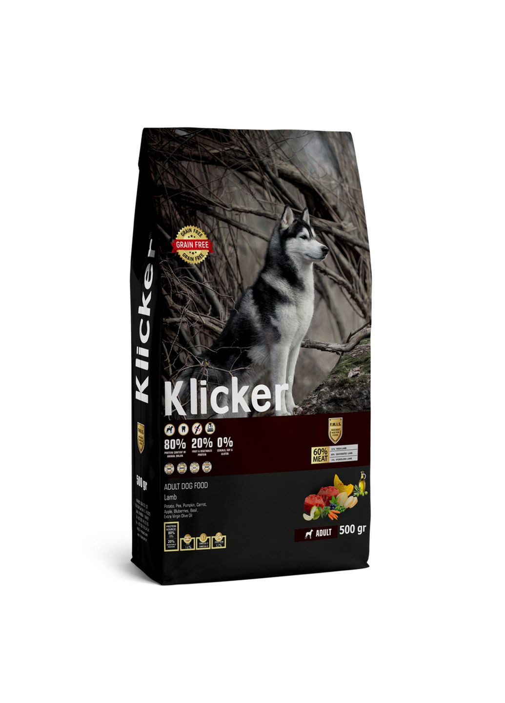 Сухий корм Klicker Холістик беззерновий для дорослих собак з ЯГНЯМ 500 г Hermos (341679726)