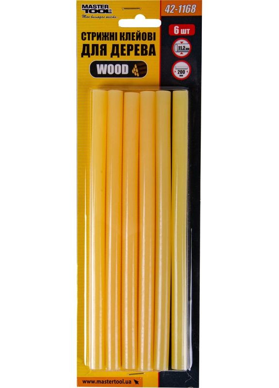 Стрижні клейові WOOD 11.2х200 мм 6 шт для дерева 42-1168 Mastertool (365626734)