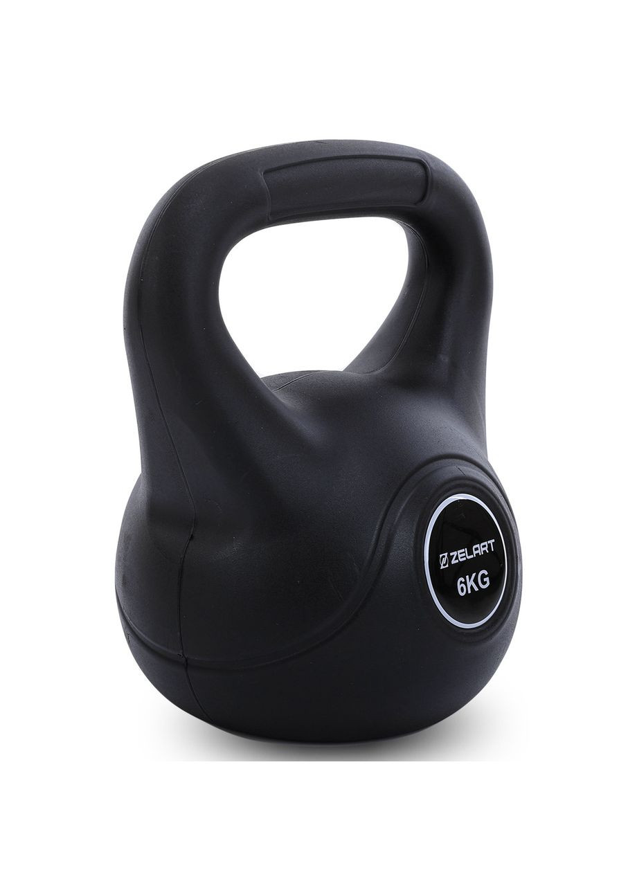 Гиря тренувальна цільна пластикова TA-5427-6 6кг (наповнення цемент, чорний) Zelart (361439014)