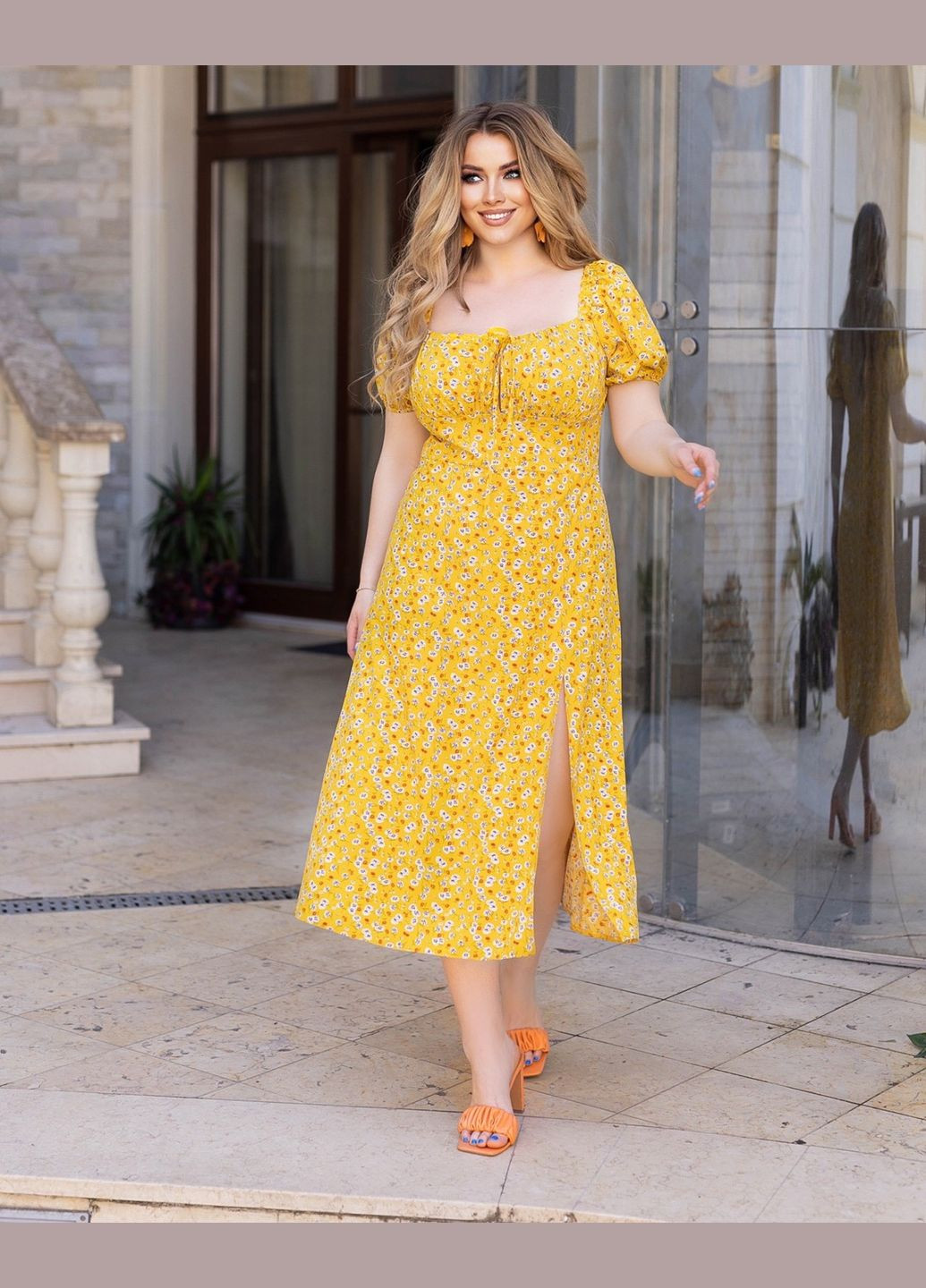 Жовтий жіноча літня сукня жовтого кольору з квітковим принтом р.48/50 362977 New Trend