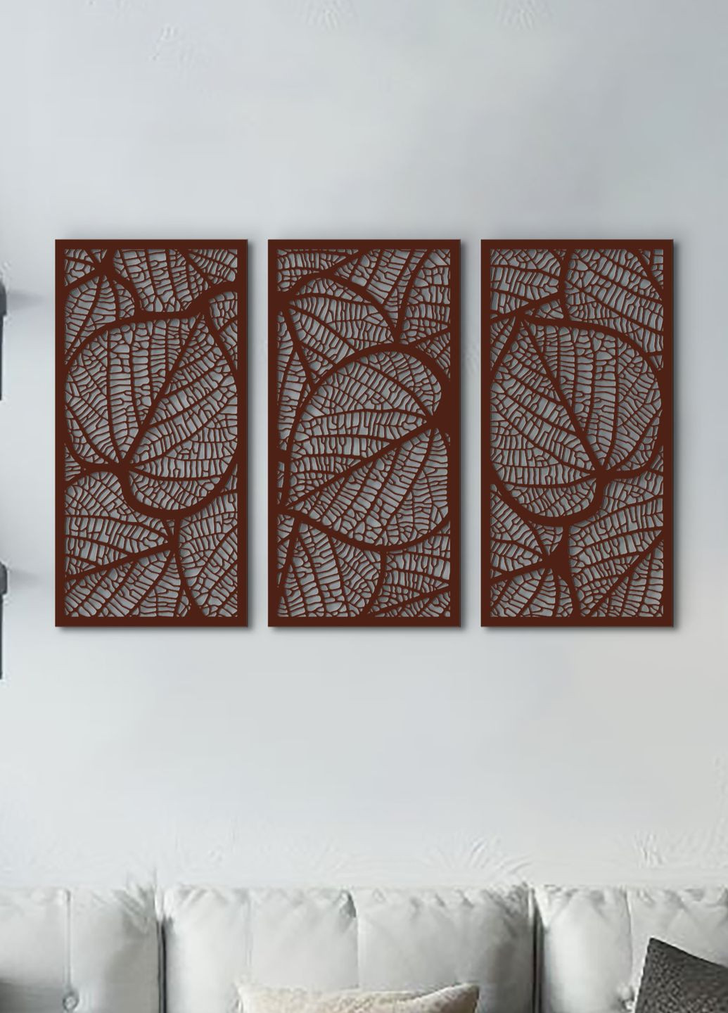 Картина лофт, настенный декор для дома "Листочки картина с трех частей", декоративное панно 40х65 см Woodyard (292112505)