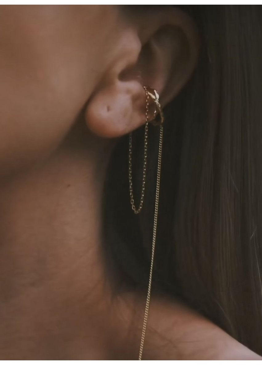 S925 Срібні Сережки Каф - Золотий Болоньєзе TATON (362497087)